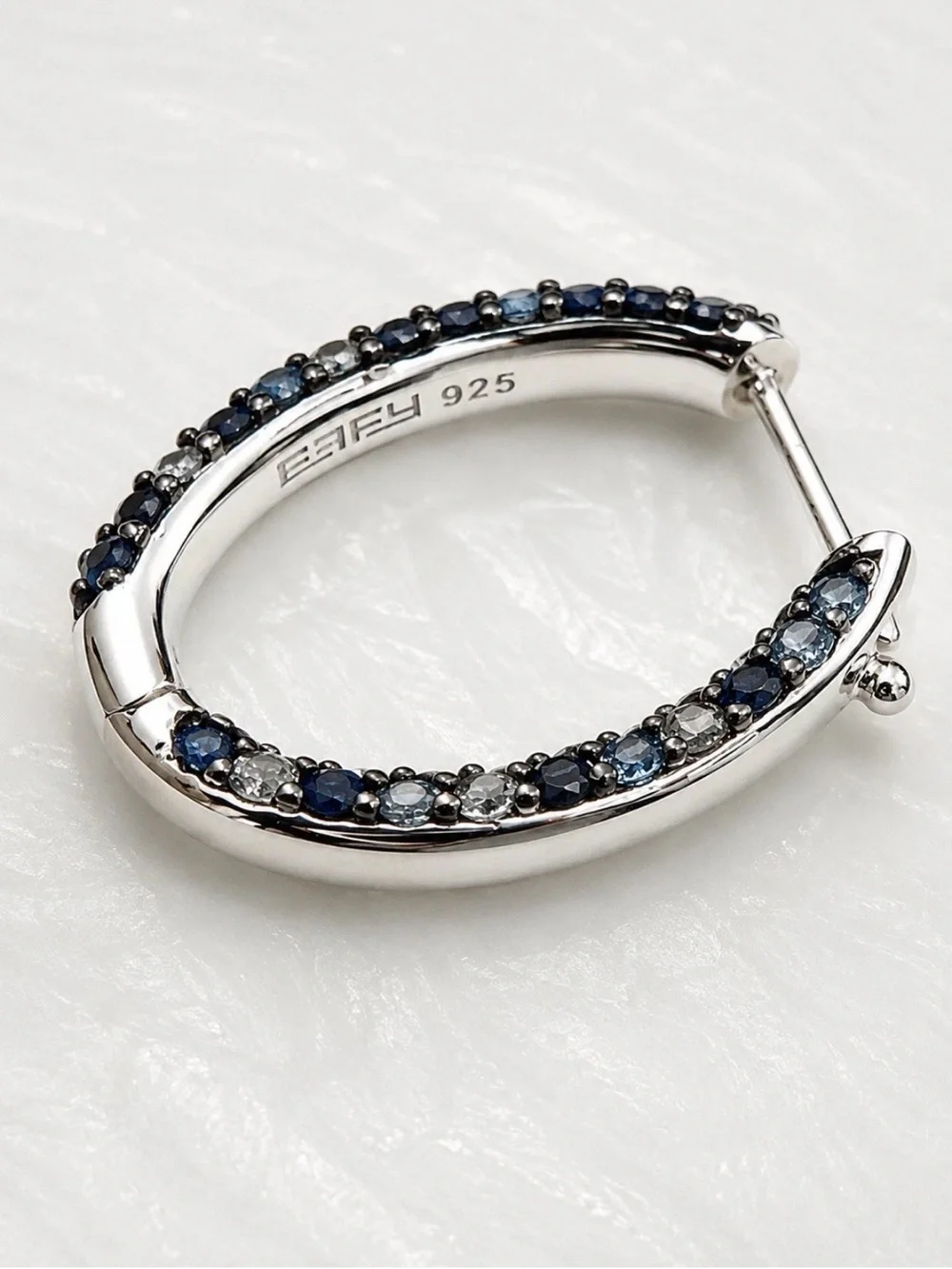 Effy 925 Sterling Silver Blue Sapphire Hoop Earrings/Gift/NEW